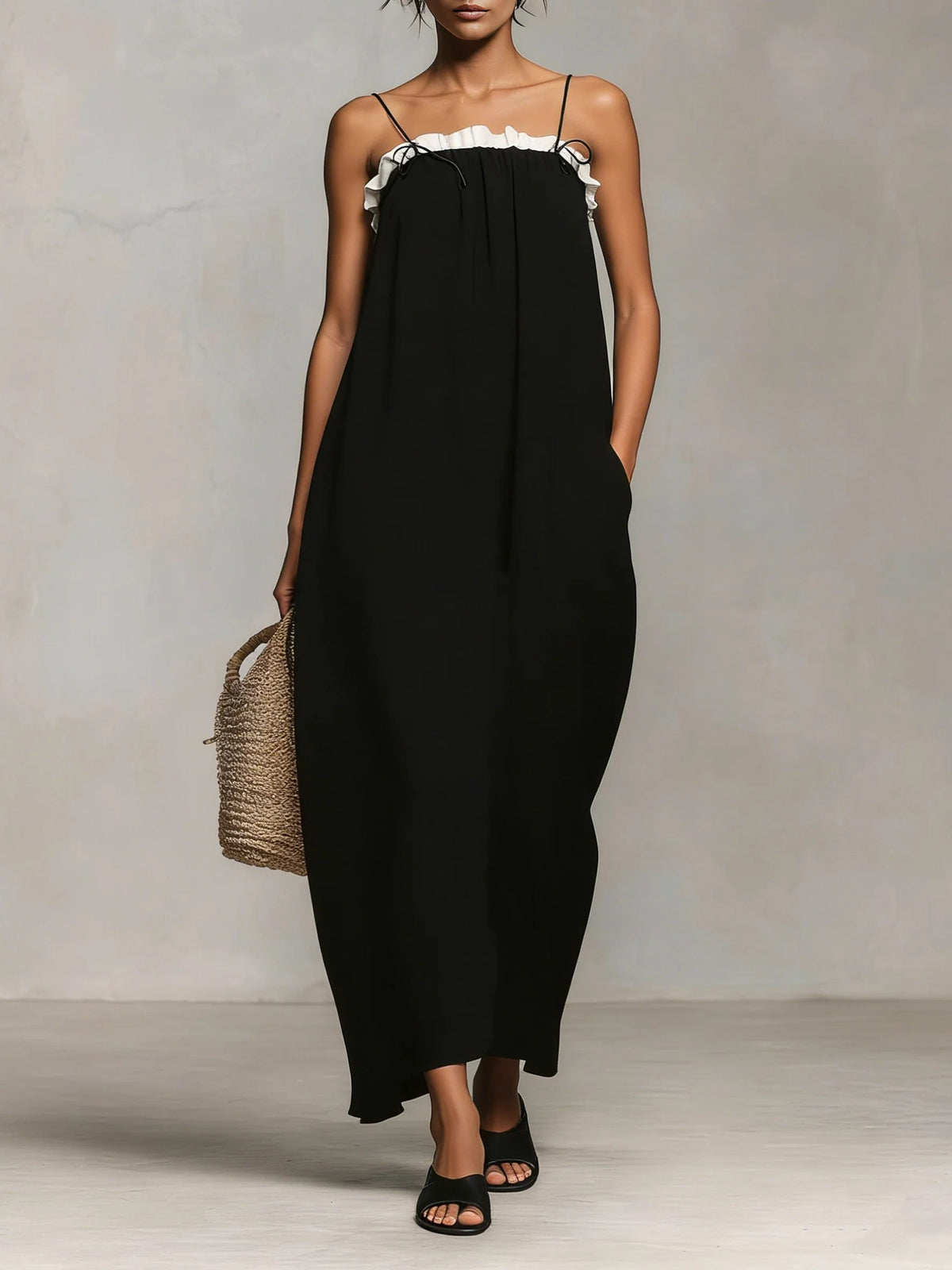 Mirelle™ | Robe Maxi avec Blocs de Couleur et Fines Bretelles