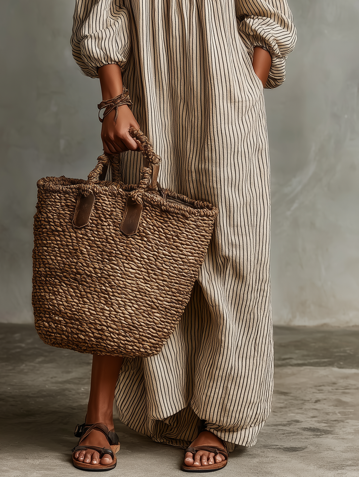 Carmen | Robe longue en coton et lin avec design off-the-shoulder