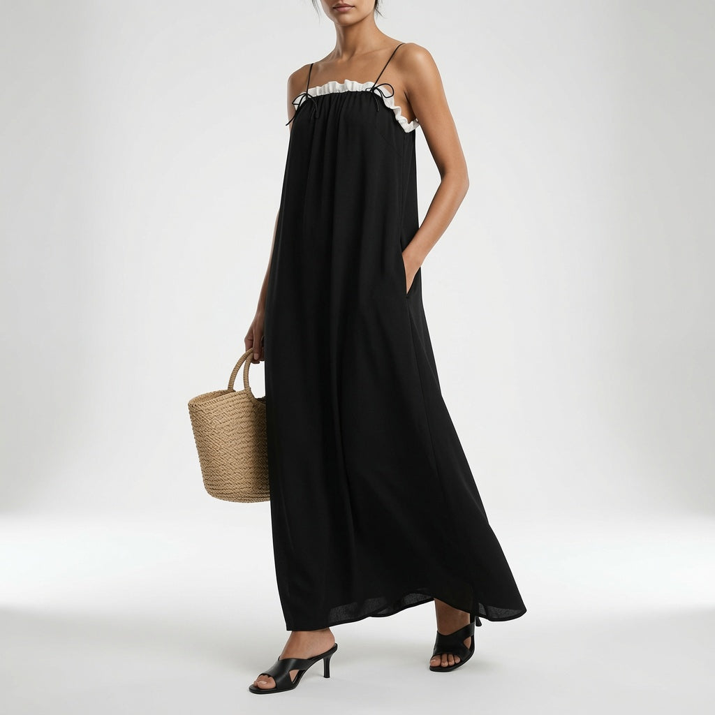 Mirelle™ | Robe Maxi avec Blocs de Couleur et Fines Bretelles