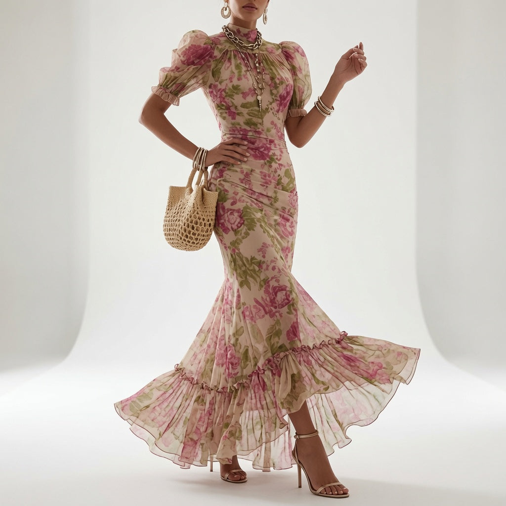 Rosalie™ | Robe Maxi avec Imprimé de Roses Vintage