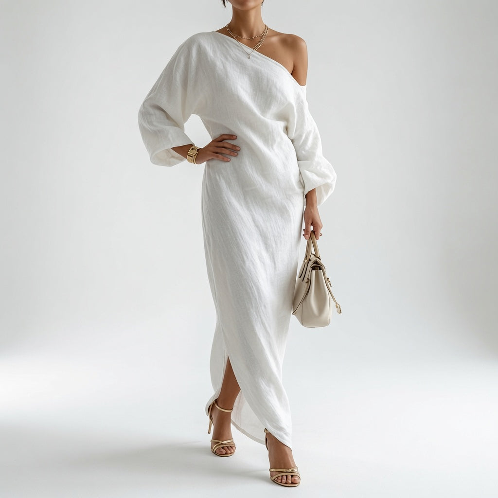 Elise™ | Élégante Robe Maxi à Épaule Dénudée en Blanc