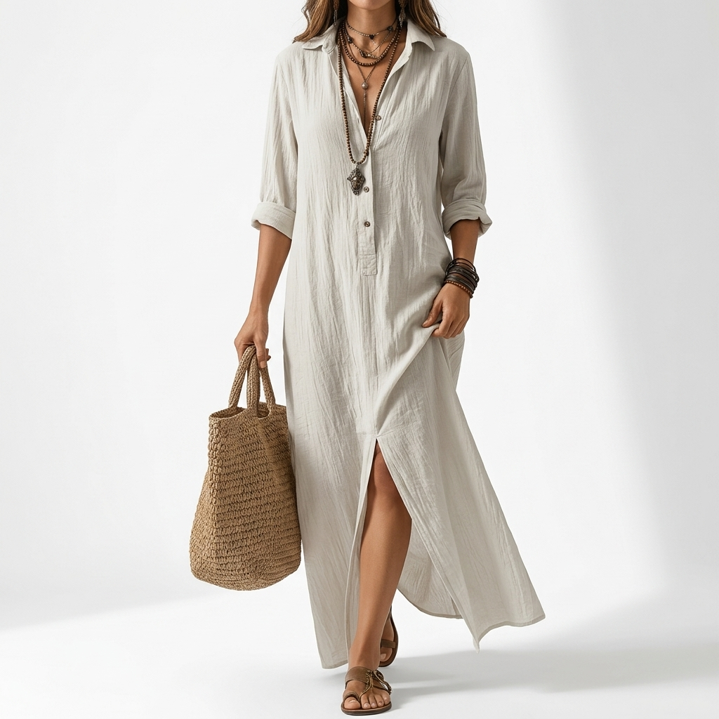 Soline™ | Robe Maxi Noire Longue avec Boutons
