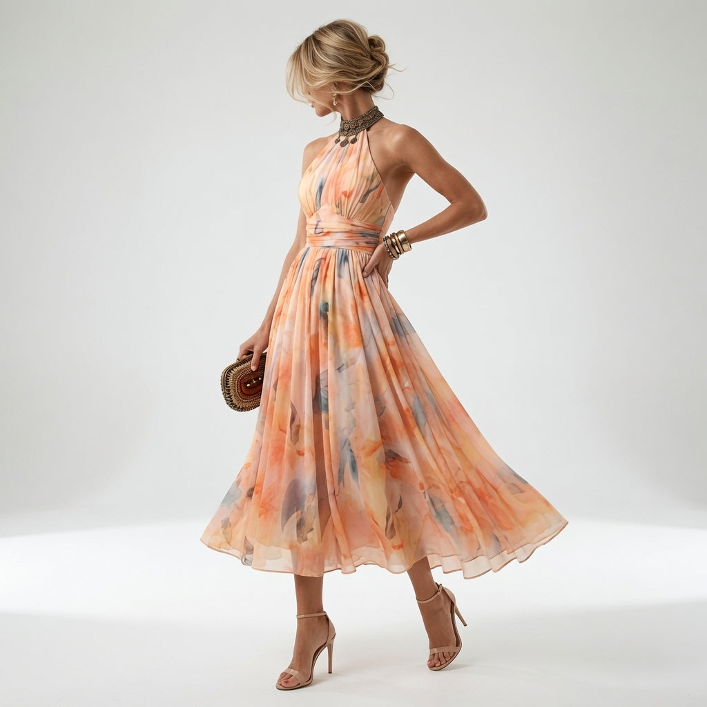 Aurora™ | Robe à Décolleté Halter et Imprimé Aquarelle
