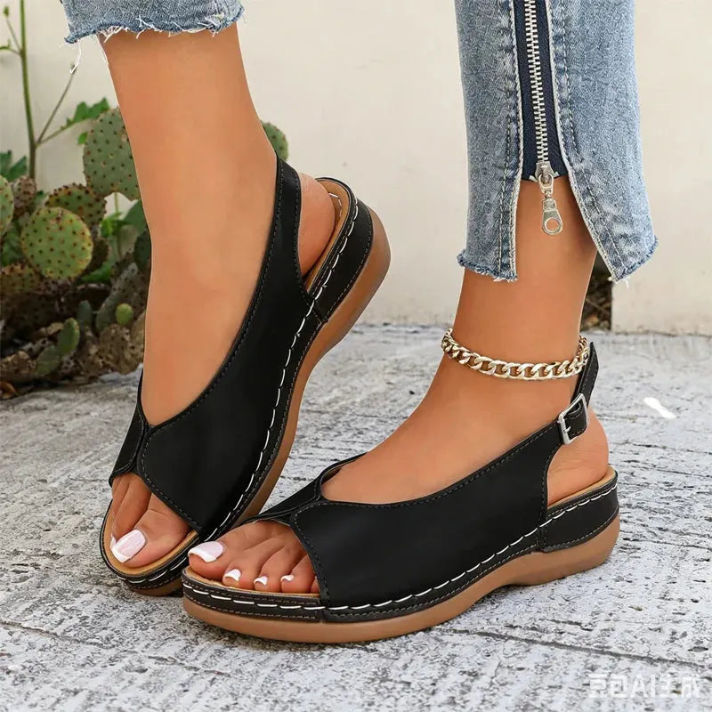 Sandales pour femmes confortables au style rétro avec orteils découverts