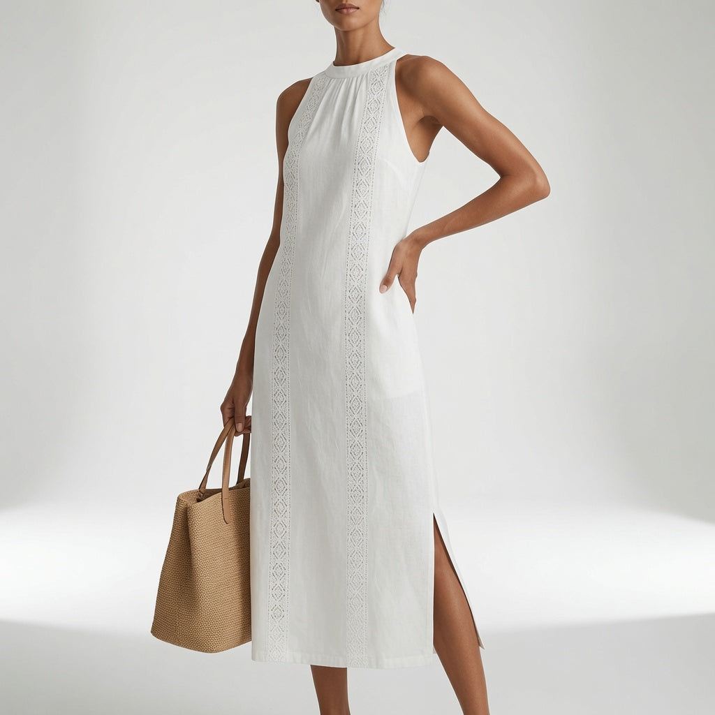 Jimena | Robe Midi en Lin avec Col Mao