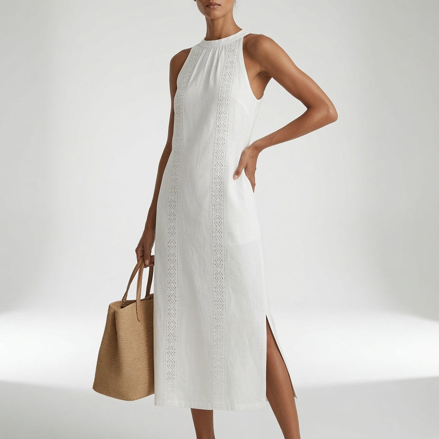 Jimena | Robe Midi en Lin avec Col Mao