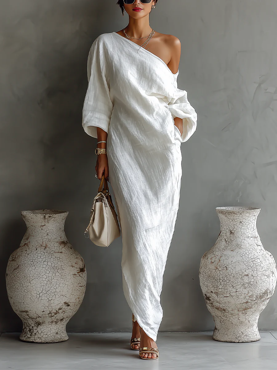 Elise™ | Élégante Robe Maxi à Épaule Dénudée en Blanc