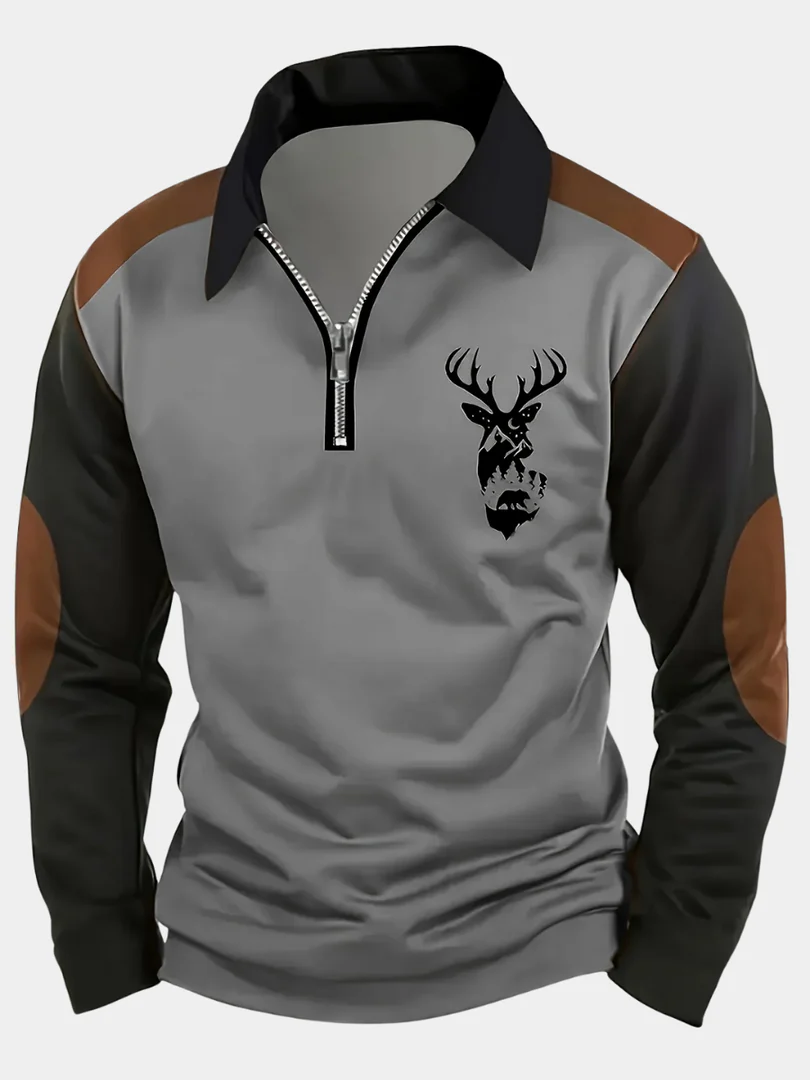 Vellane | Pull Zippé Motif Cerf pour Homme Gérard