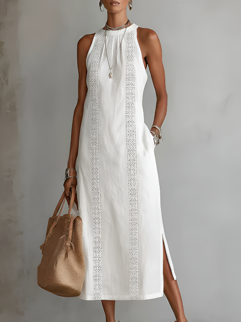 Tatiana | Robe Midi en Lin avec Col Mao